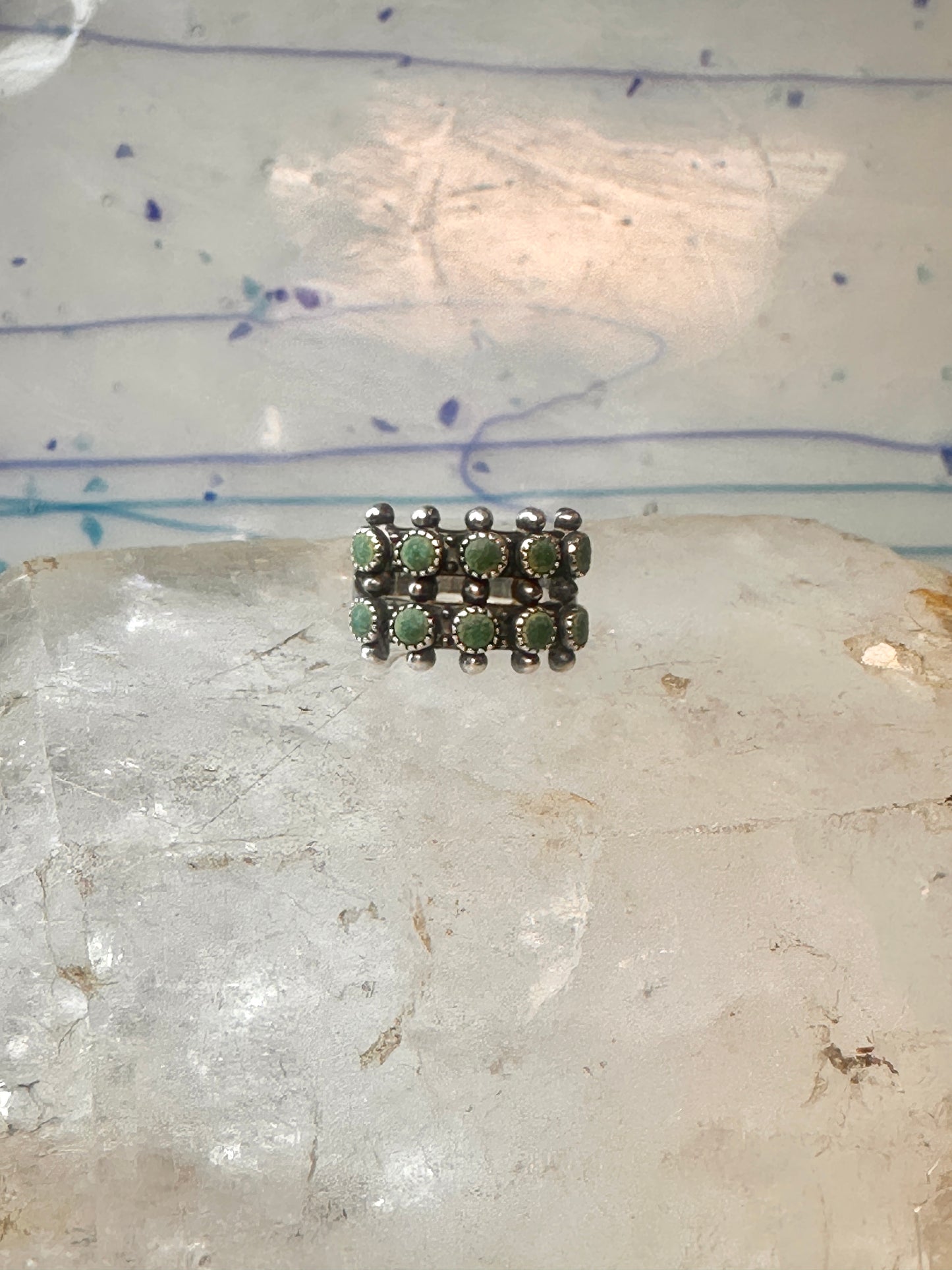 Zuni Turquoise ring petite point needlepoint size 5.5 band sterling silver women girls