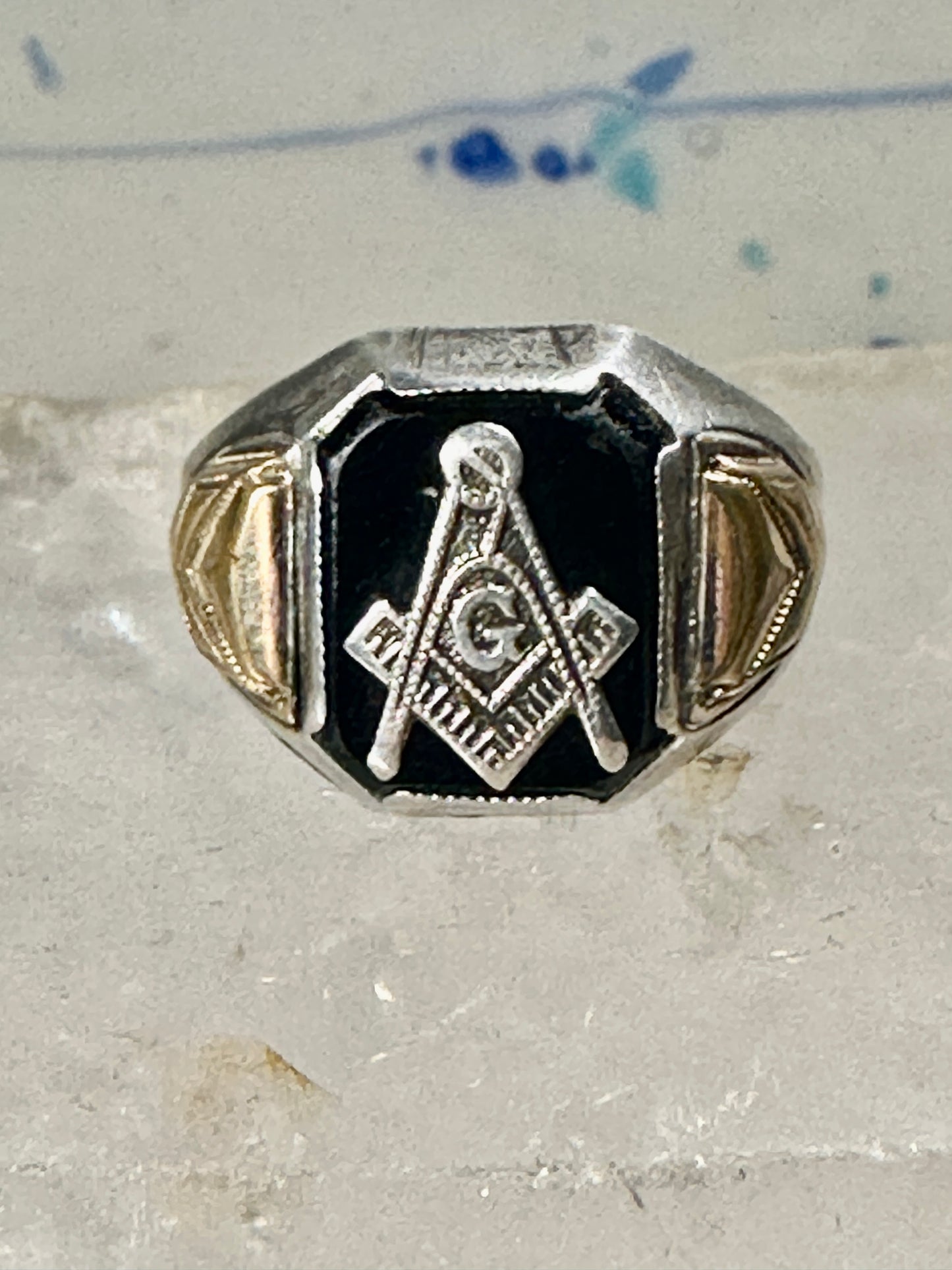Masonic ring Art Deco band sterling silver size 8.25 men women