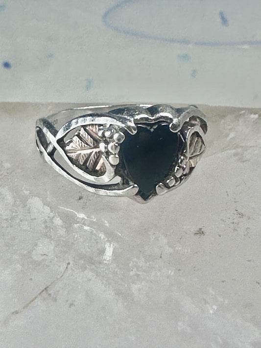 Black Hills Gold ring heart band onyx band size 7.25 sterling silver women