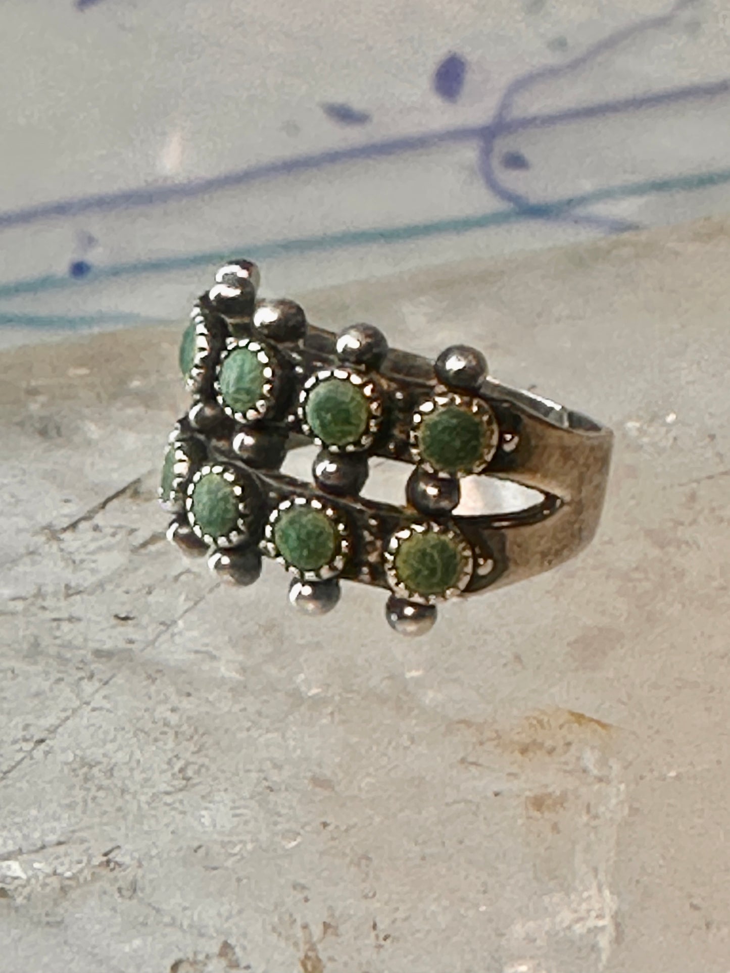Zuni Turquoise ring petite point needlepoint size 5.5 band sterling silver women girls