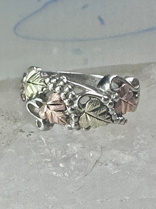 Black Hills Gold ring leaves floral band size 4.75 sterling silver women girls pinky&nbsp;