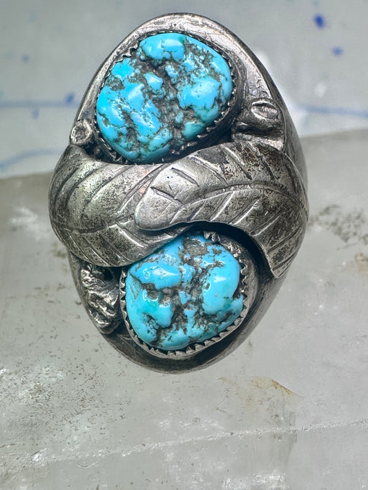 Navajo ring leaves turquoise band size 10.75 sterling silver men women AS IS
