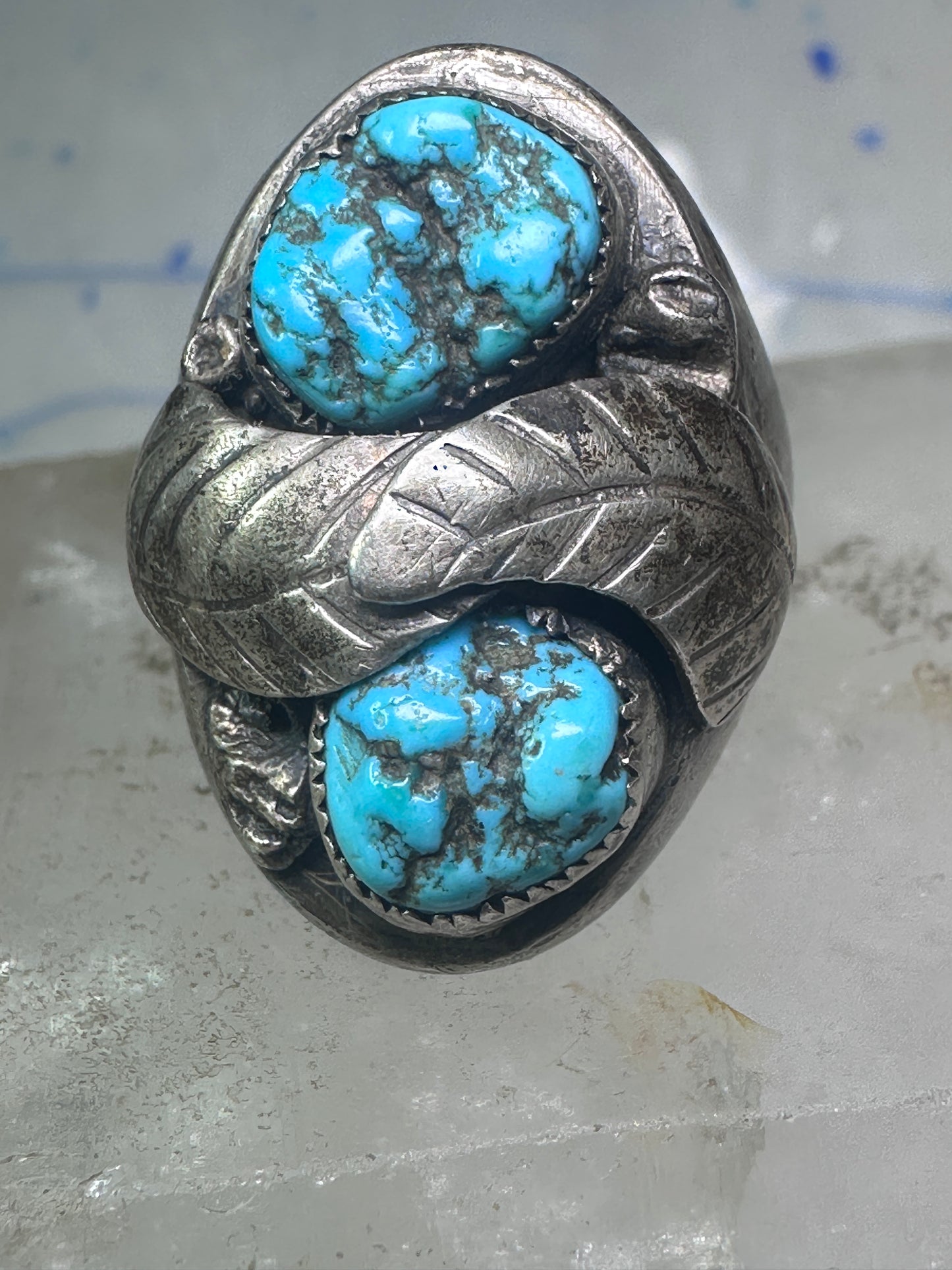 Navajo ring leaves turquoise band size 10.75 sterling silver men women AS IS
