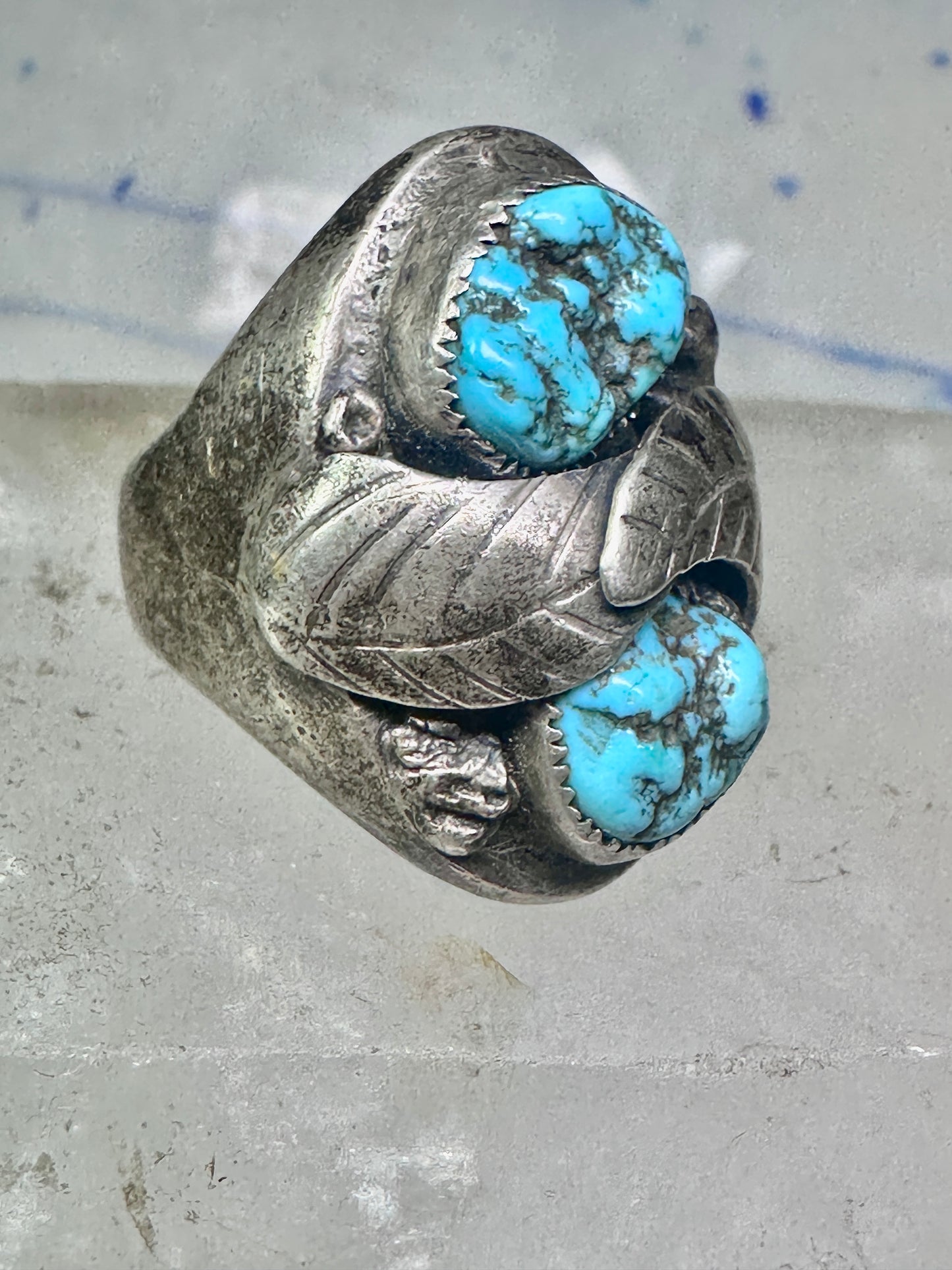 Navajo ring leaves turquoise band size 10.75 sterling silver men women AS IS