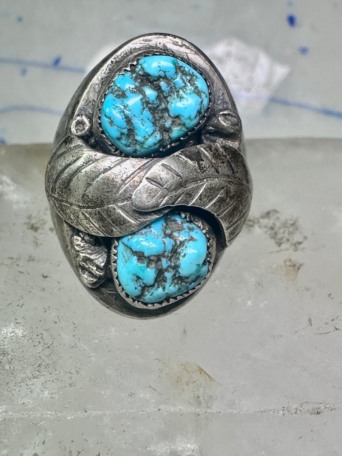 Navajo ring leaves turquoise band size 10.75 sterling silver men women AS IS