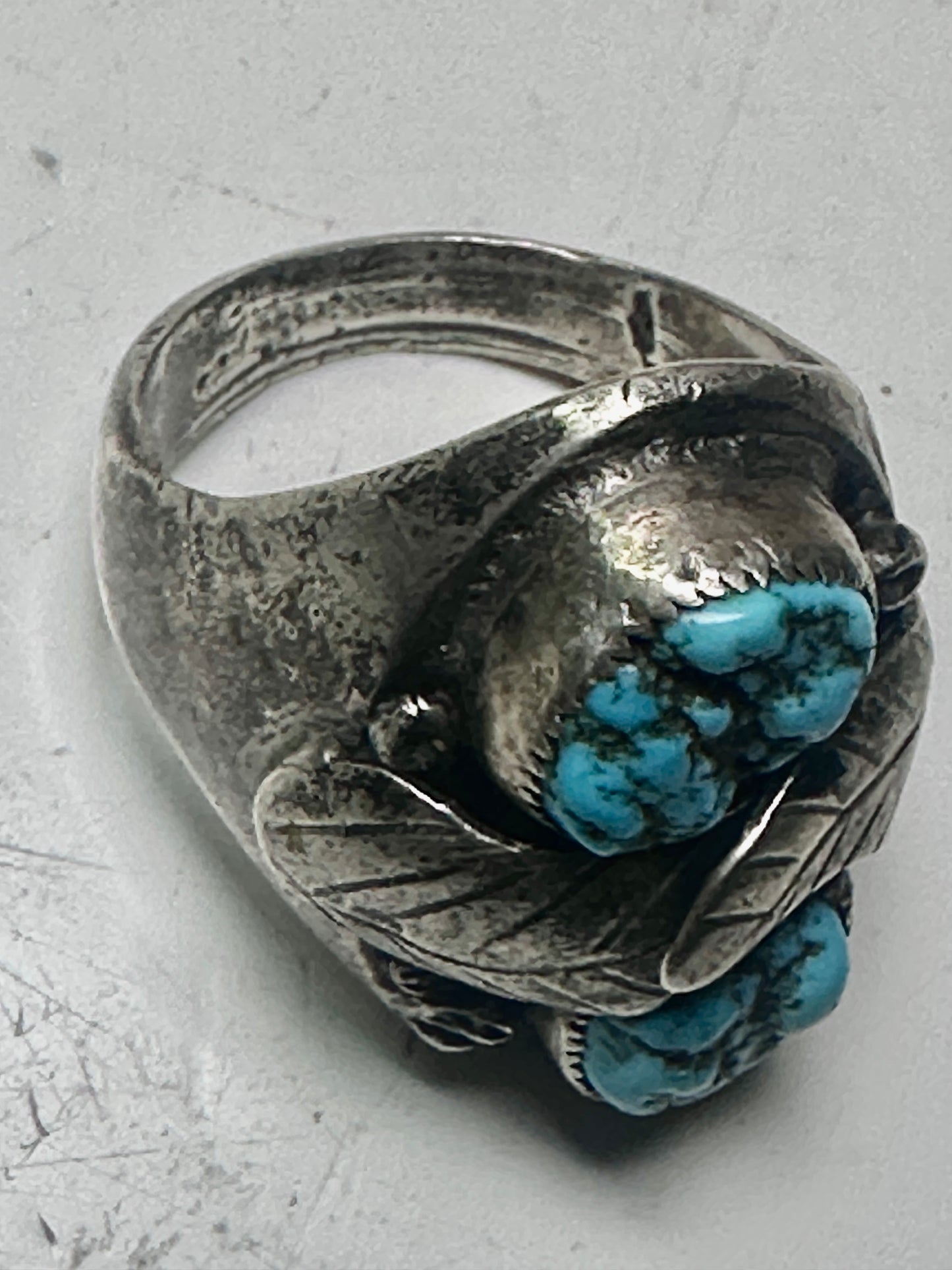 Navajo ring leaves turquoise band size 10.75 sterling silver men women AS IS