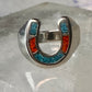 Horseshoe ring size 6 southwest good luck coral turquoise chips sterling silver women