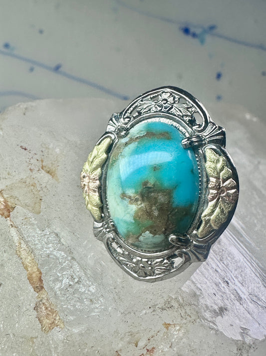 Black Hills Gold ring turquoise leaves floral band size 5.75 sterling silver women