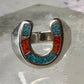 Horseshoe ring size 6 southwest good luck coral turquoise chips sterling silver women