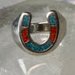Horseshoe ring size 6 southwest good luck coral turquoise chips sterling silver women