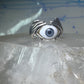 Hands holding an Eye ring pinky band size 5.50 sterling silver women