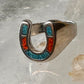 Horseshoe ring size 6 southwest good luck coral turquoise chips sterling silver women