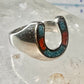Horseshoe ring size 6 southwest good luck coral turquoise chips sterling silver women