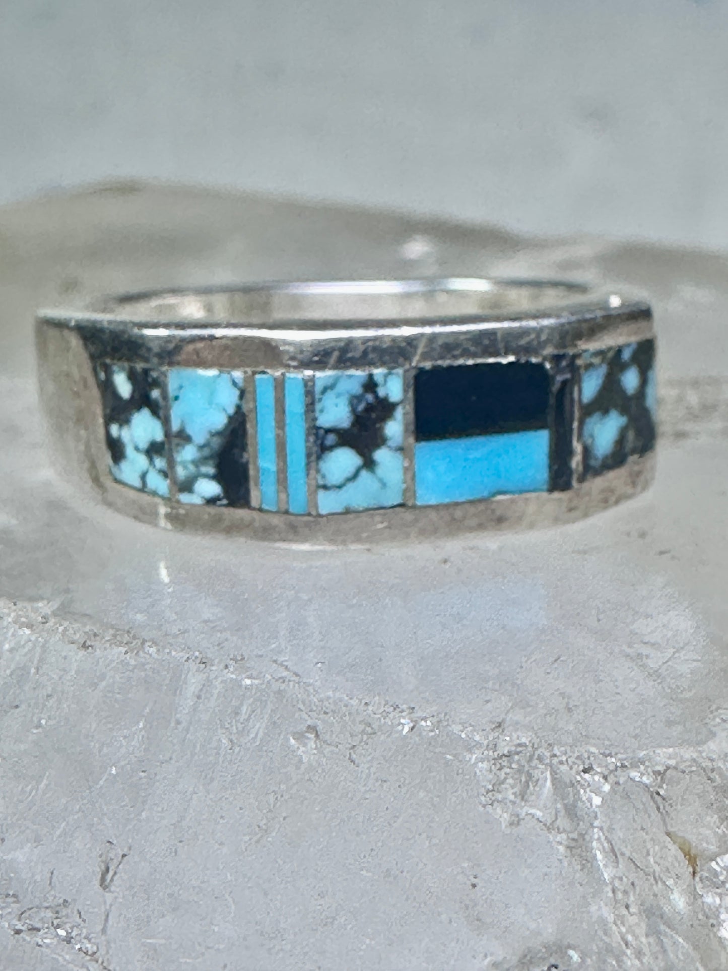 Turquoise ring southwest tribal band size 7.75 sterling silver women