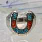 Horseshoe ring size 6 southwest good luck coral turquoise chips sterling silver women