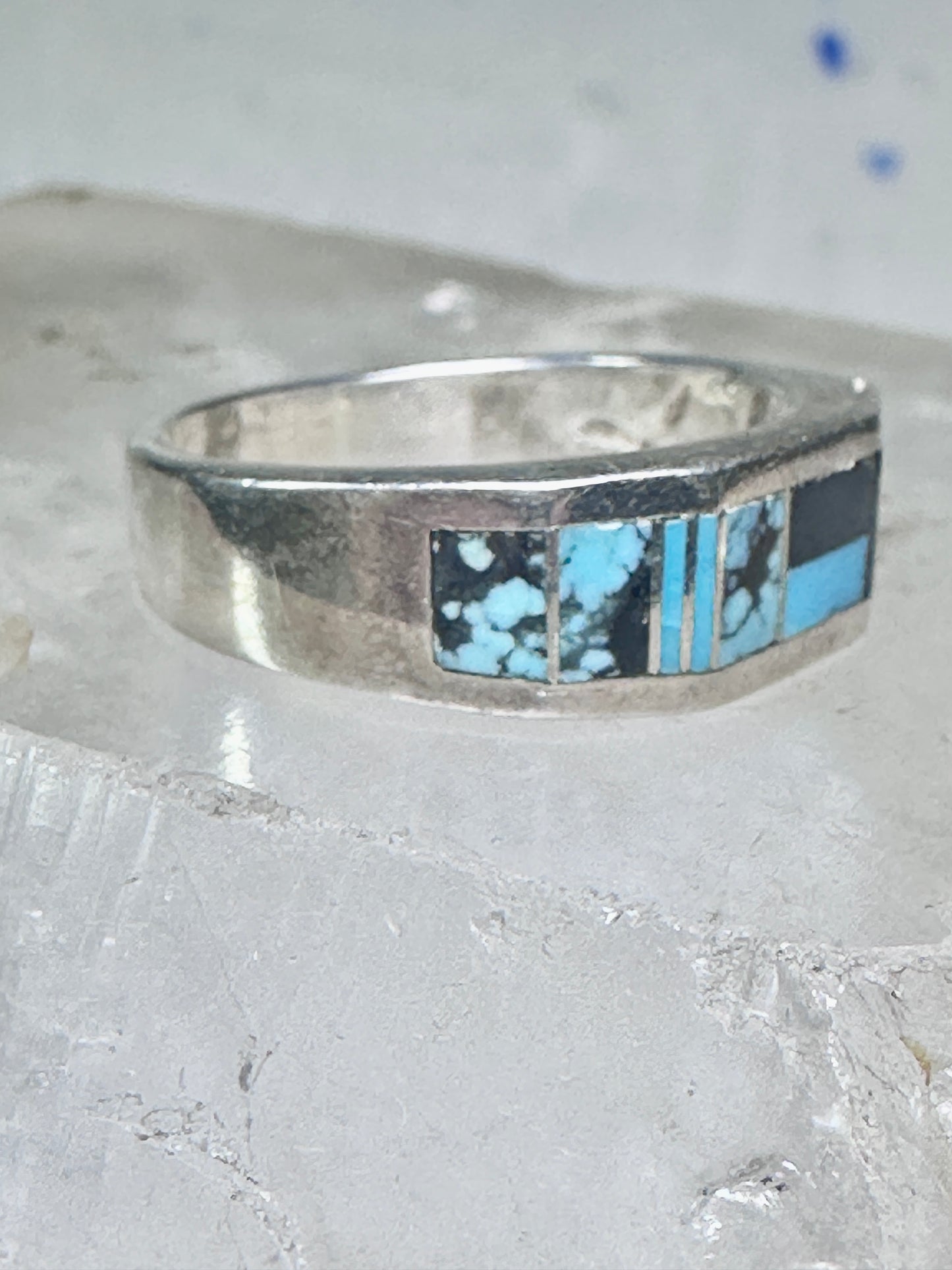 Turquoise ring southwest tribal band size 7.75 sterling silver women