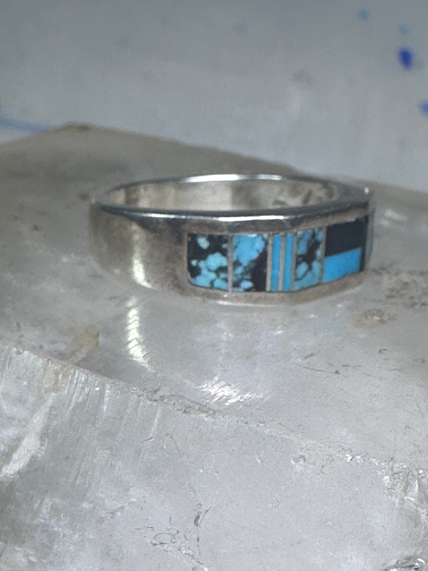Turquoise ring southwest tribal band size 7.75 sterling silver women