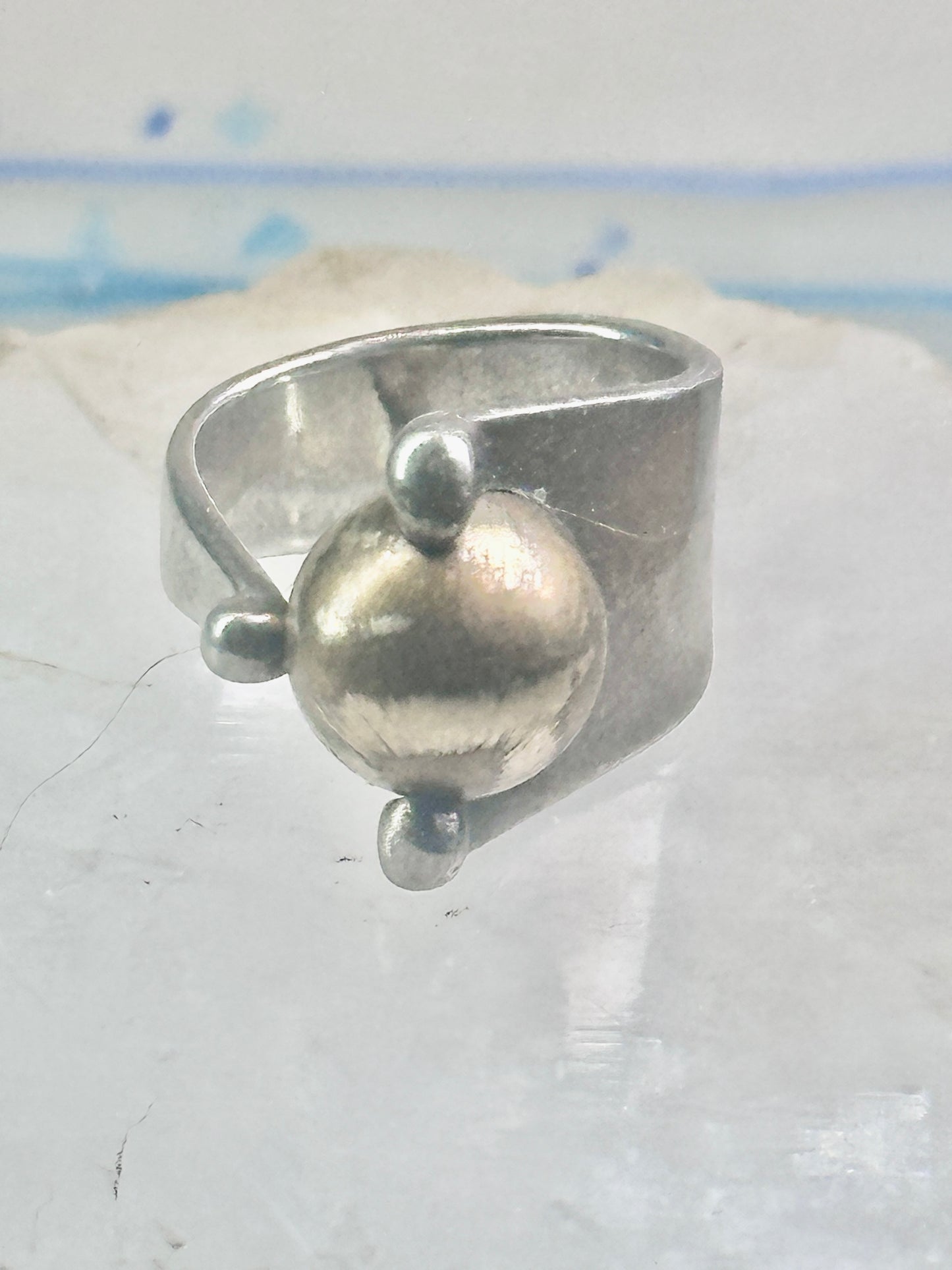 Moving Ball ring geometric kinetic  solid band size 5.50 sterling silver women logo