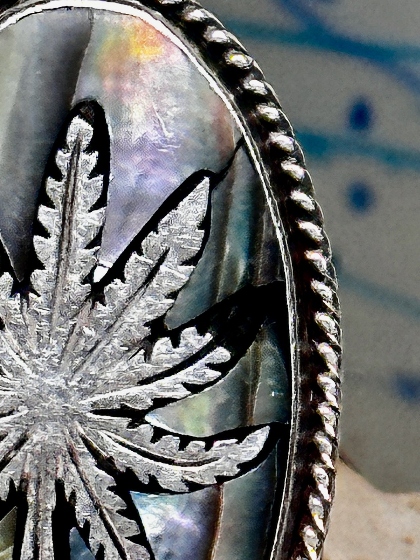 Marijuana ring long abalone leaf size 5 size sterling silver southwestern  women