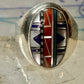 Zuni ring size 8 Turquoise, Coral, Lapis Lazuli, MOP,sterling silver women sign JM