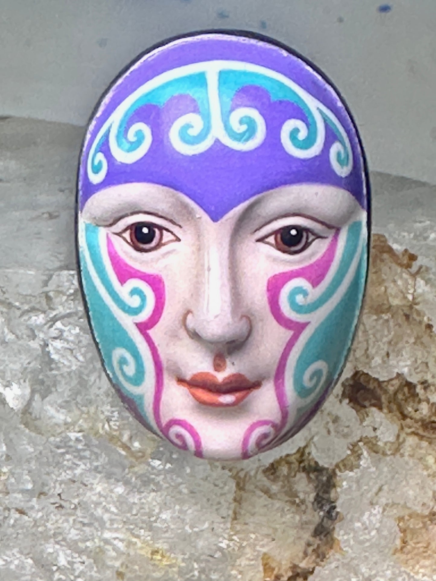 Sergio Bustamante ring face figurative band size 6.75 sterling silver women