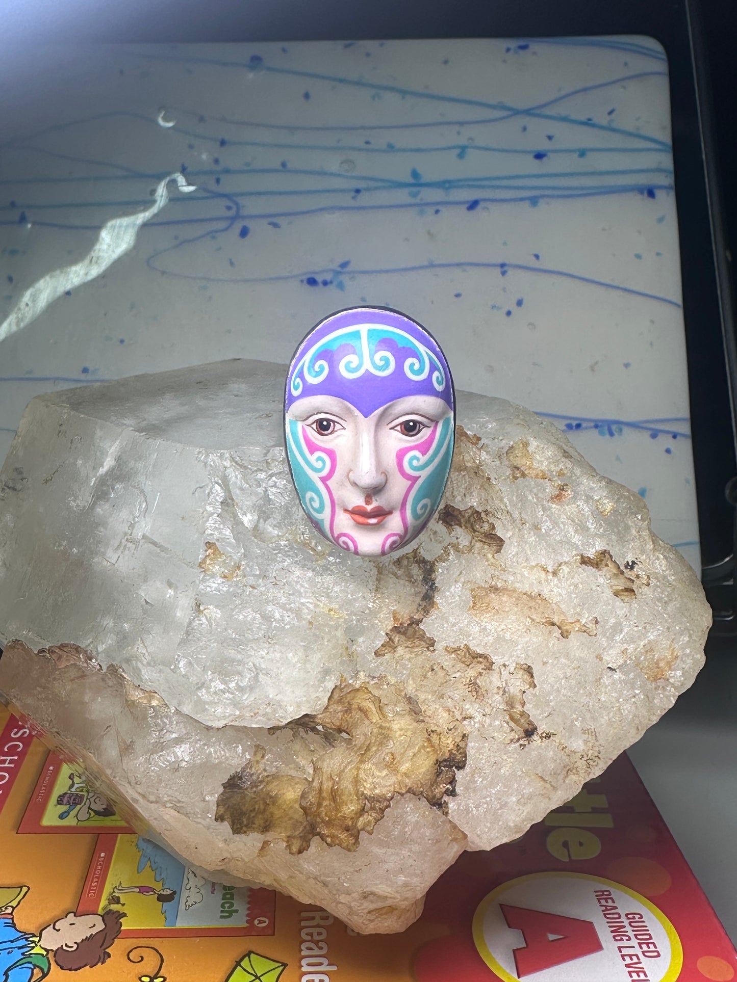 Sergio Bustamante ring face figurative band size 6.75 sterling silver women