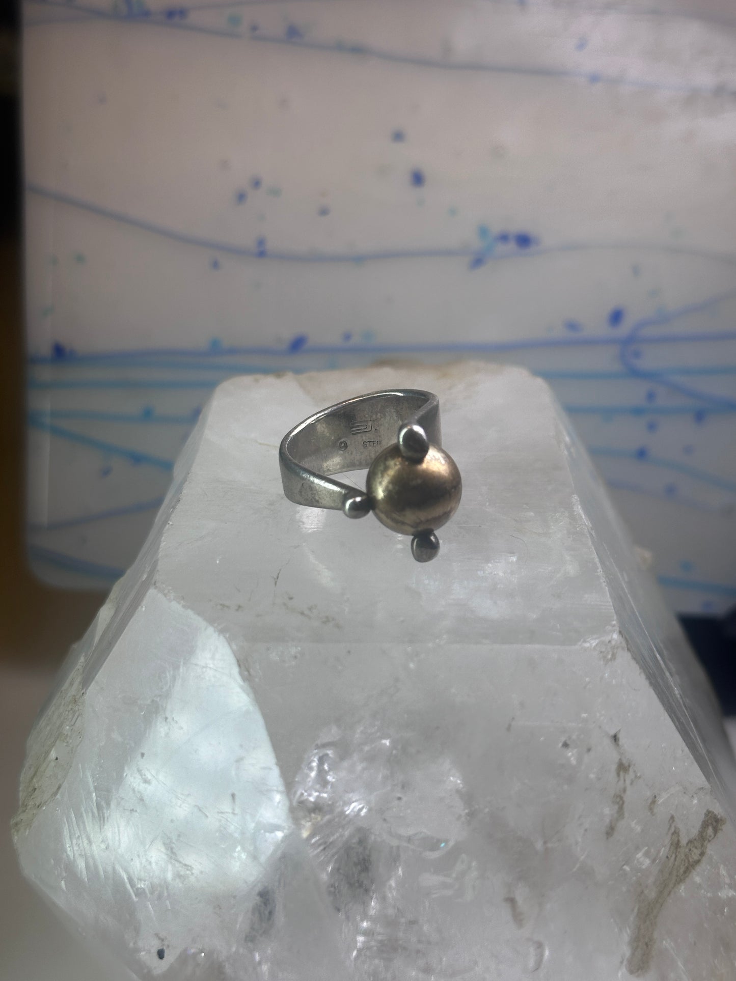 Moving Ball ring geometric kinetic  solid band size 5.50 sterling silver women logo