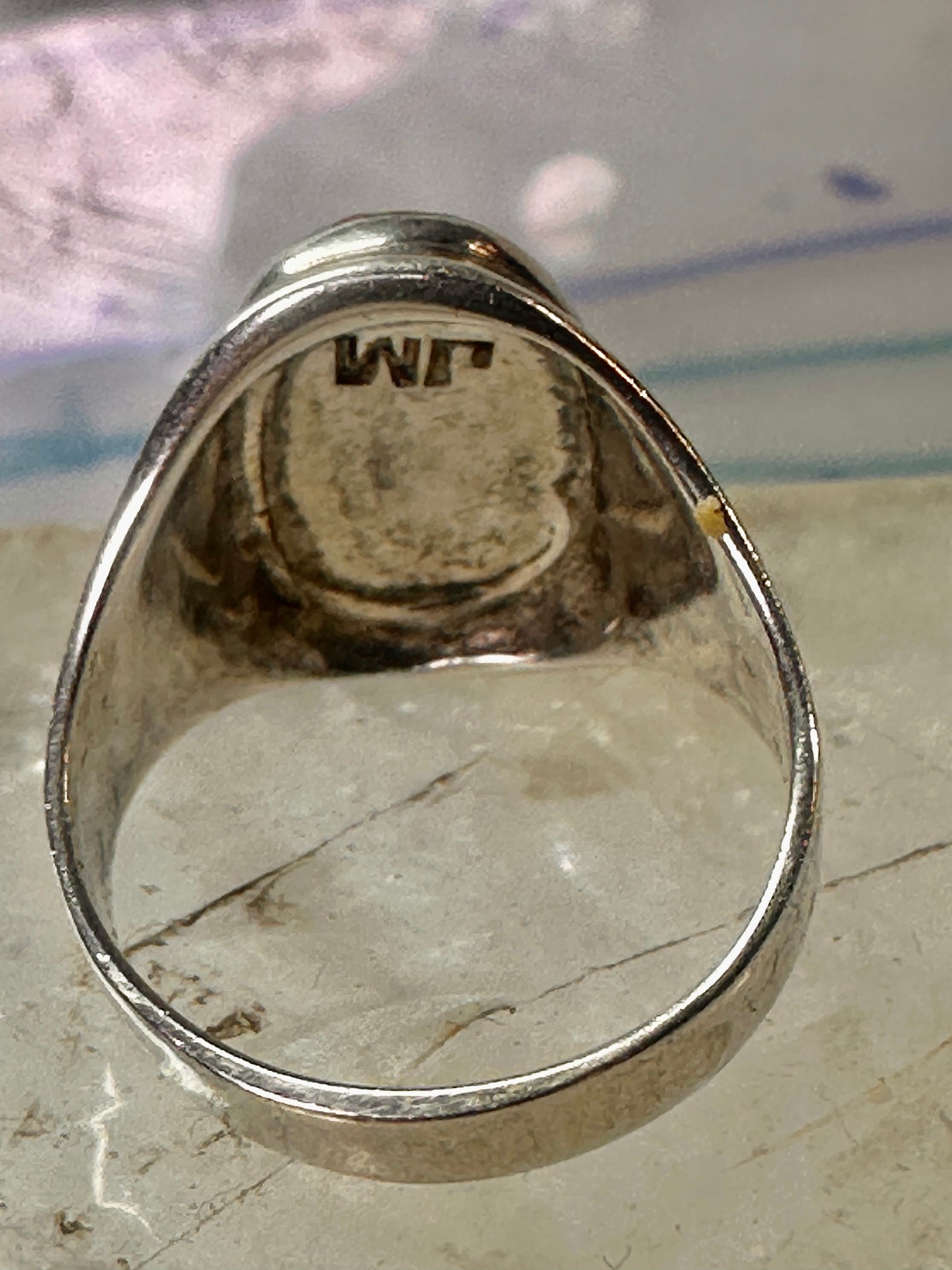 Zuni ring size 8 Turquoise, Coral, Lapis Lazuli, MOP,sterling silver women sign JM