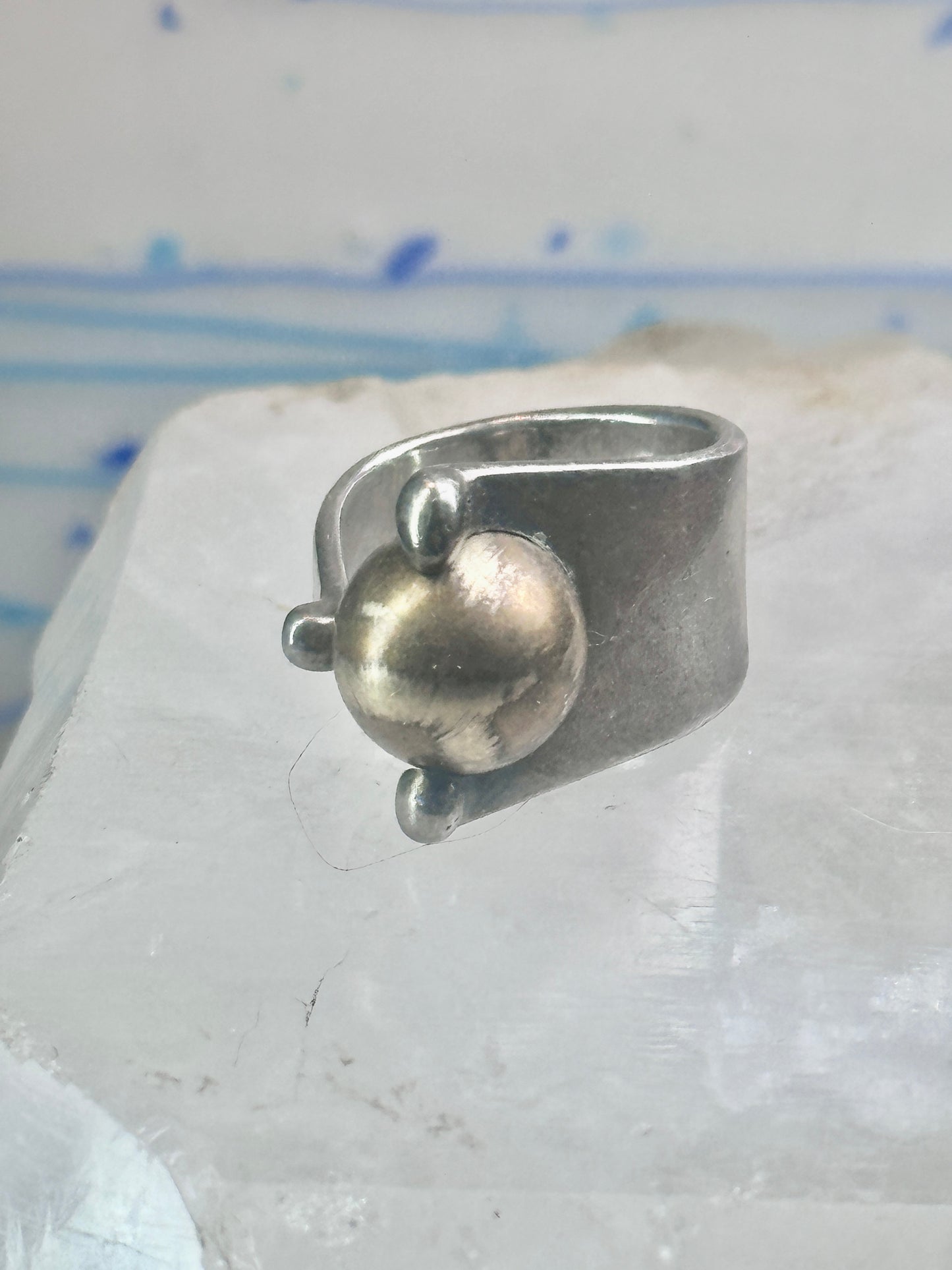 Moving Ball ring geometric kinetic  solid band size 5.50 sterling silver women logo