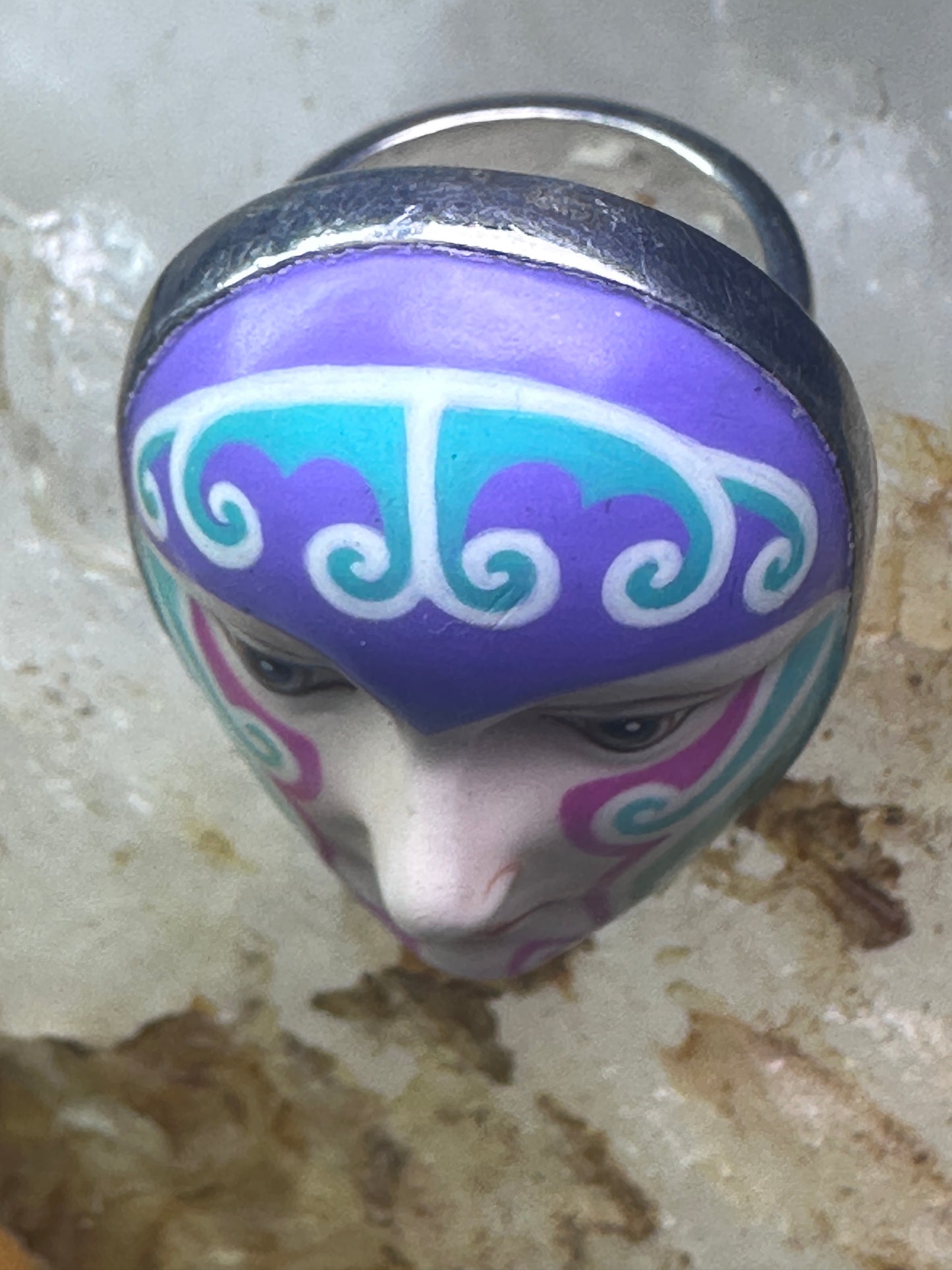 Sergio Bustamante ring face figurative band size 6.75 sterling silver women