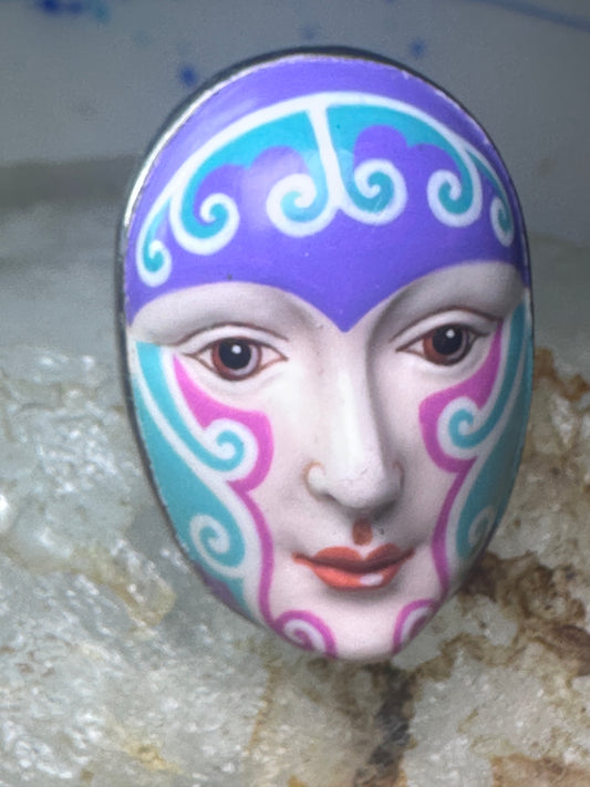Sergio Bustamante ring face figurative band size 6.75 sterling silver women