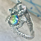 Cat ring with crystal rainbow ball band size 5 sterling silver women girls