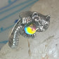 Cat ring with crystal rainbow ball band size 5 sterling silver women girls