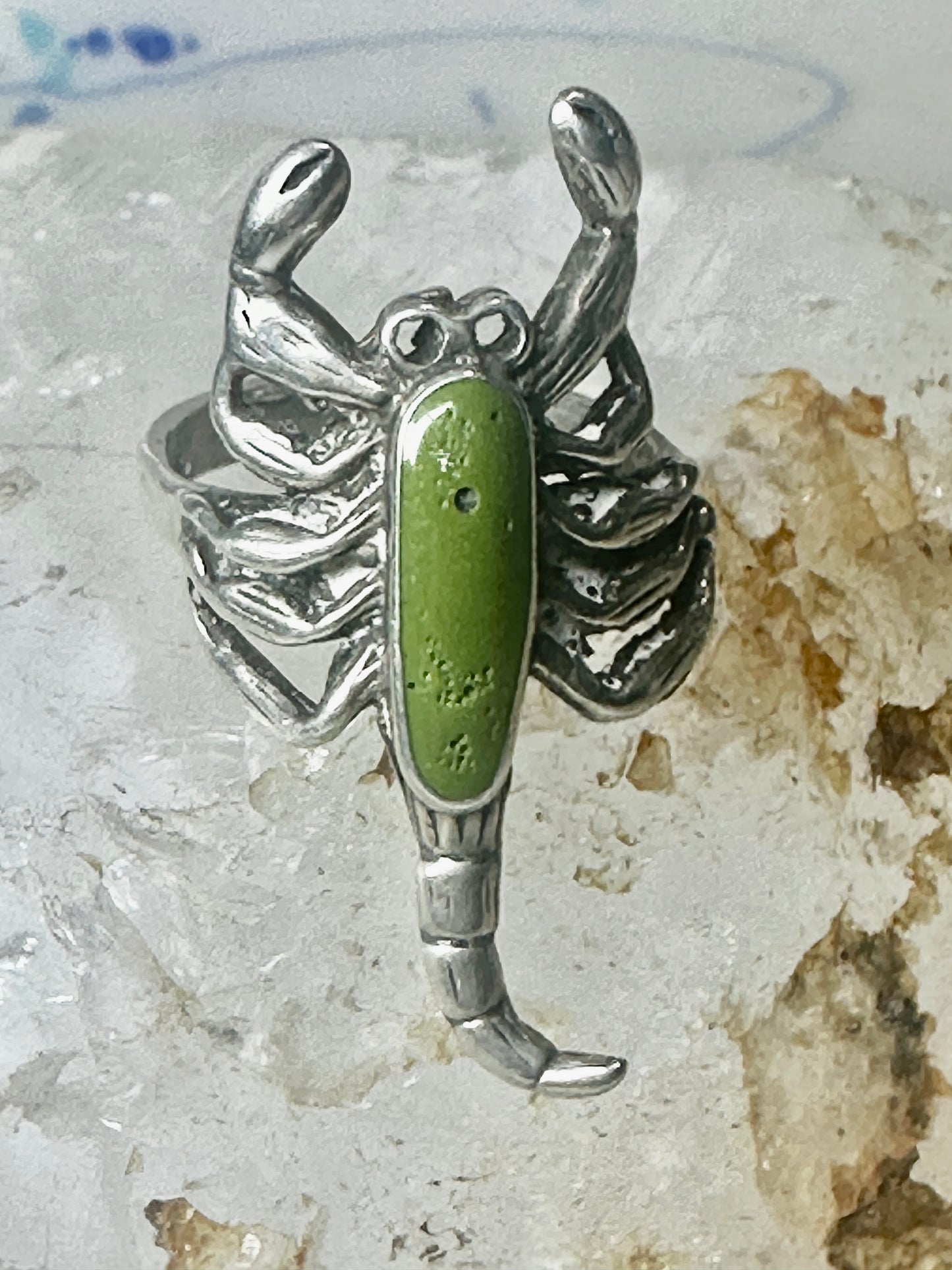Scorpio ring size 6 green stone southwest sterling silver women
