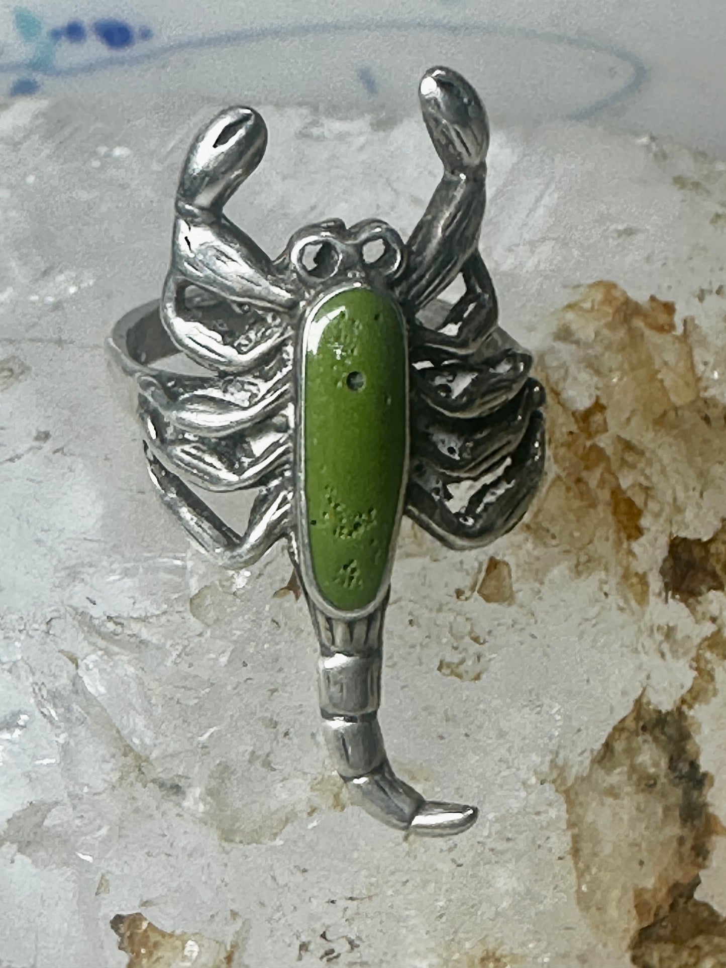 Scorpio ring size 6 green stone southwest sterling silver women