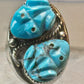 Carved Frog ring Navajo turquoise size 10.50 coin silver women men