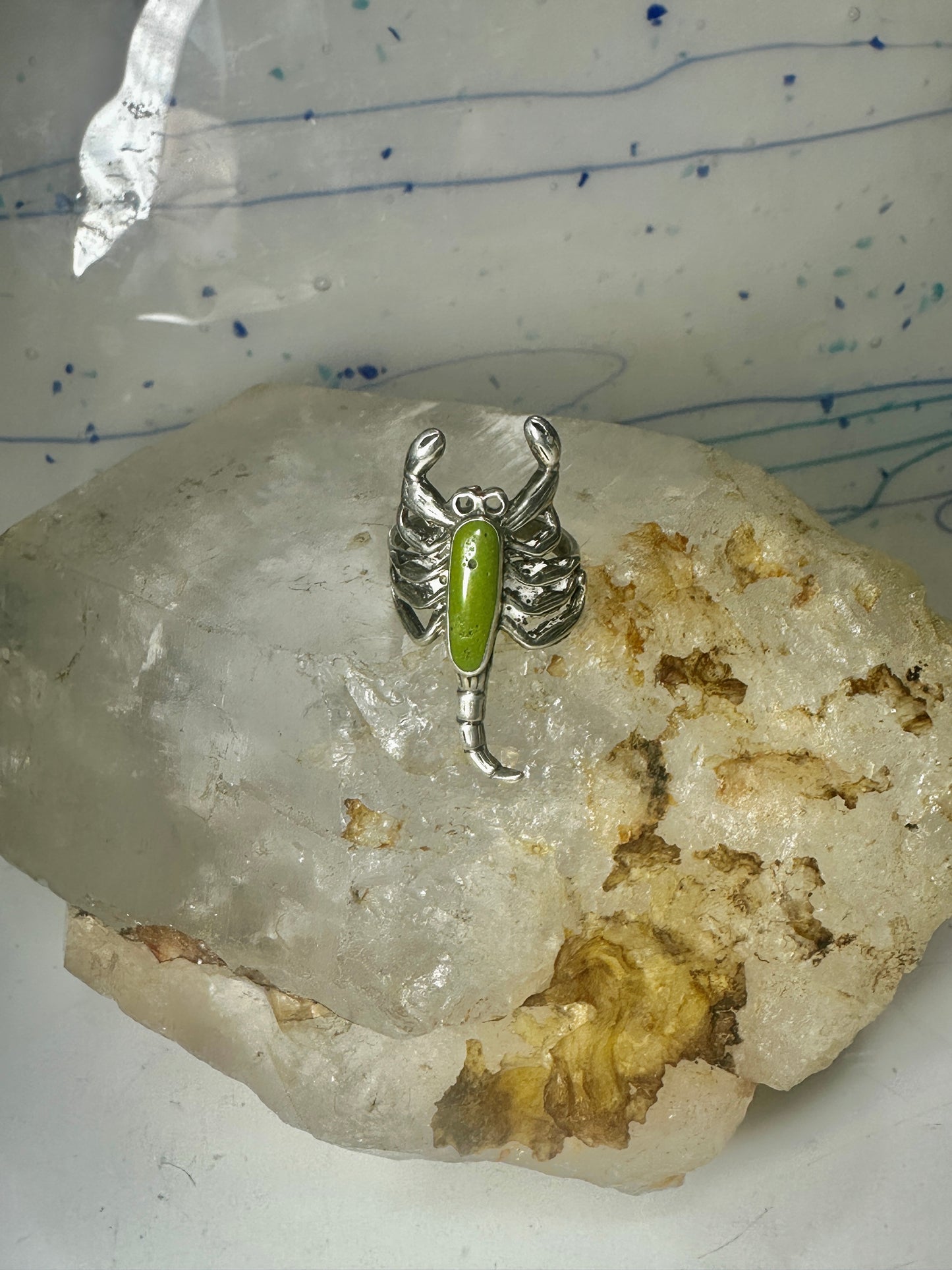 Scorpio ring size 6 green stone southwest sterling silver women