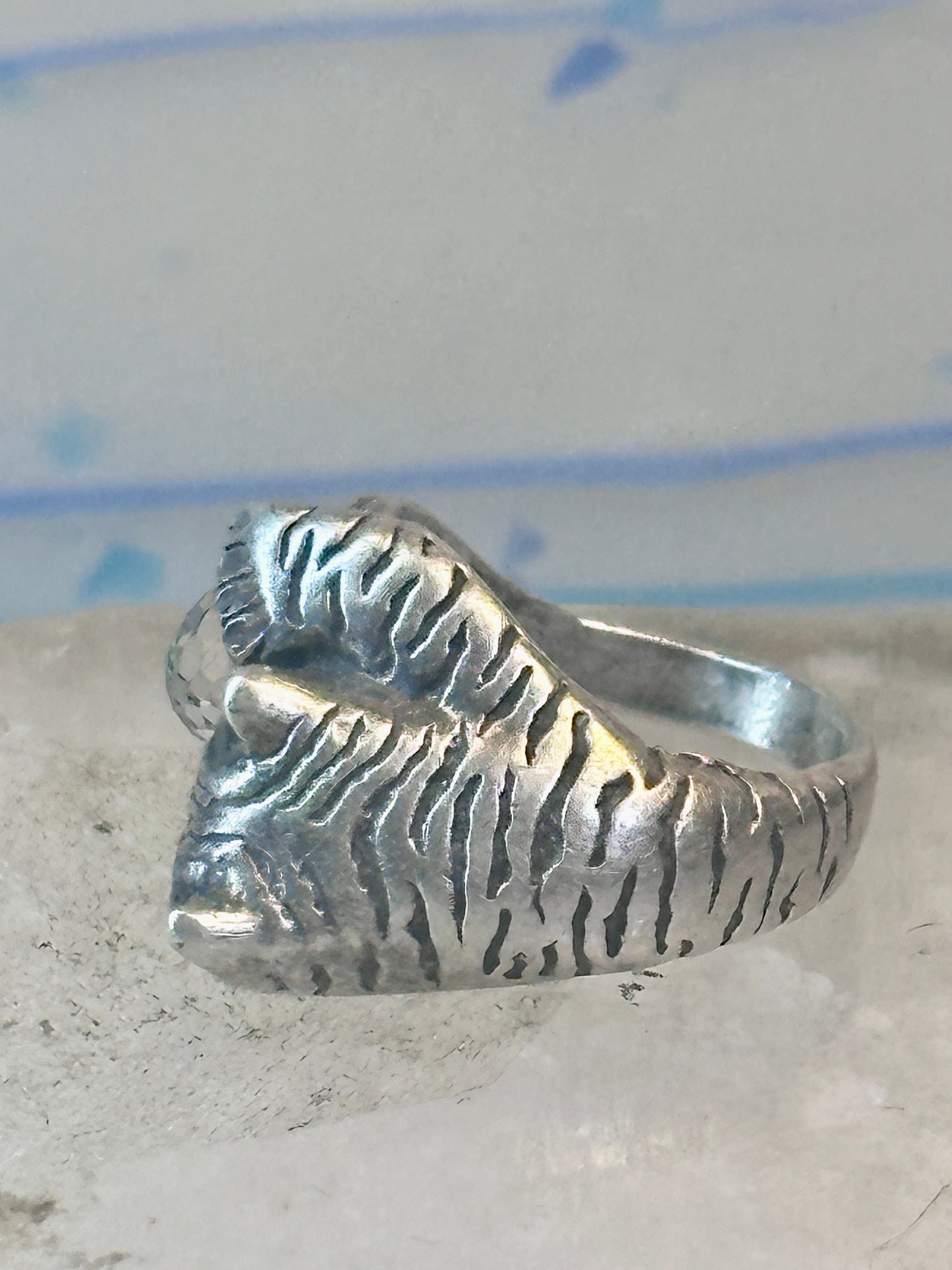 Cat ring with crystal rainbow ball band size 5 sterling silver women girls