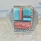 Navajo ring turquoise inlay band size 9 sterling silver women men signed HH