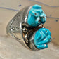 Carved Frog ring Navajo turquoise size 10.50 coin silver women men