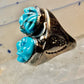 Carved Frog ring Navajo turquoise size 10.50 coin silver women men