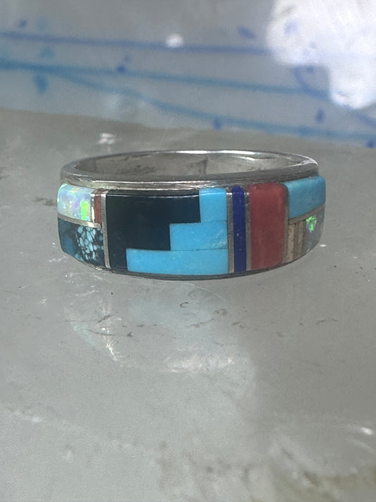 Turquoise ring Southwest coral band tribal size 6.75 sterling silver women men