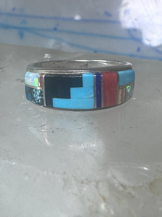 Turquoise ring Southwest coral band tribal size 6.75 sterling silver women men