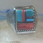 Navajo ring turquoise inlay band size 9 sterling silver women men signed HH