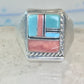 Navajo ring turquoise inlay band size 9 sterling silver women men signed HH