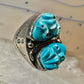 Carved Frog ring Navajo turquoise size 10.50 coin silver women men