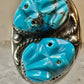 Carved Frog ring Navajo turquoise size 10.50 coin silver women men