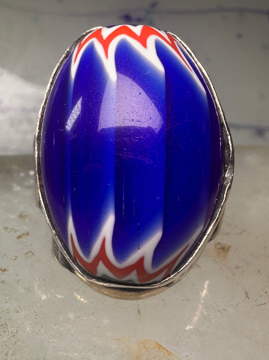 African trade bead ring size 7.75 Gye Nyame  sterling silver women