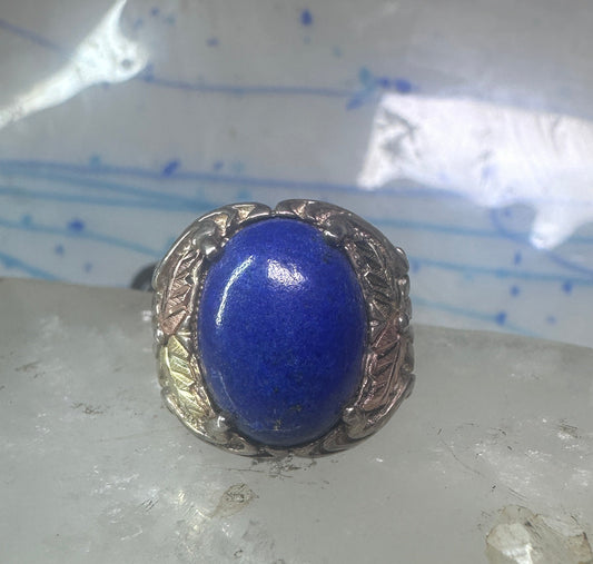 Black Hills Gold ring blue lapis leaves band size 7 sterling silver women men