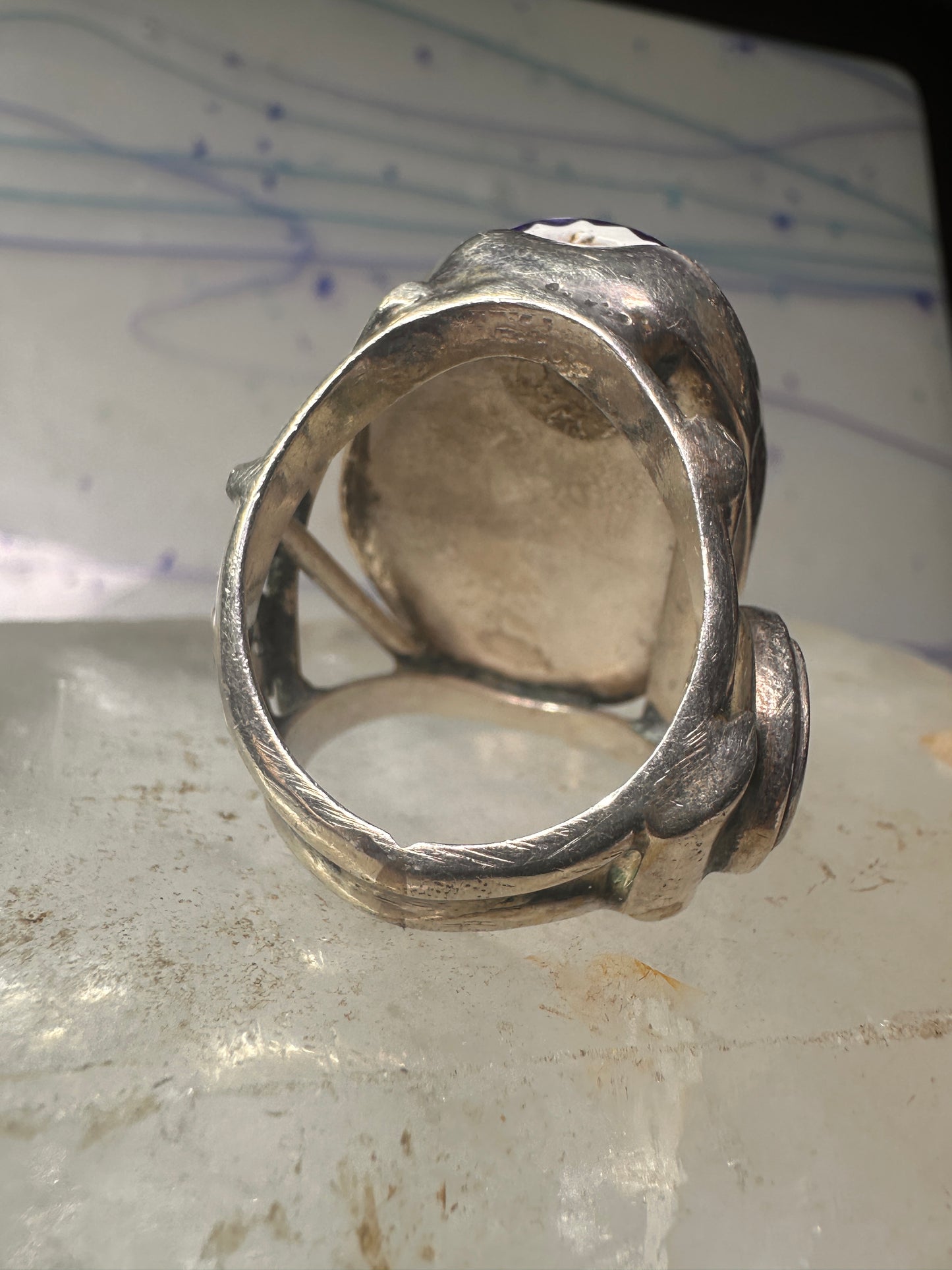 African trade bead ring size 7.75 Gye Nyame  sterling silver women